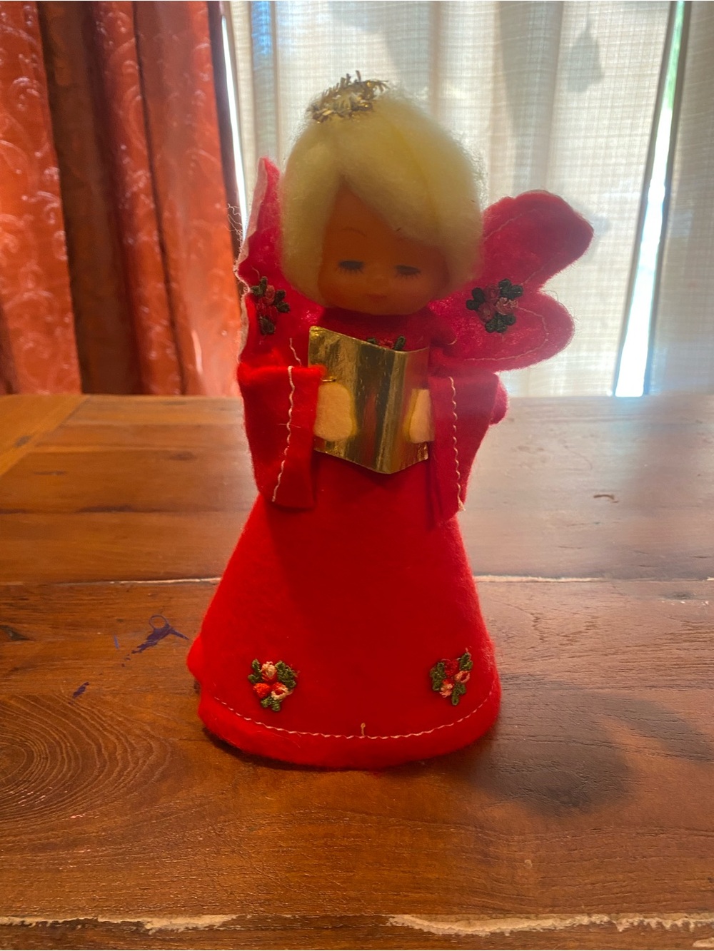 Red Felt Angel Holiday Accent Figurine with Gold Book
